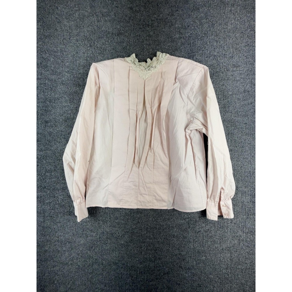 Courtney Rhodes Blouse Womens 12 Pink Lace High Neck Pleated Long Sleeve Top